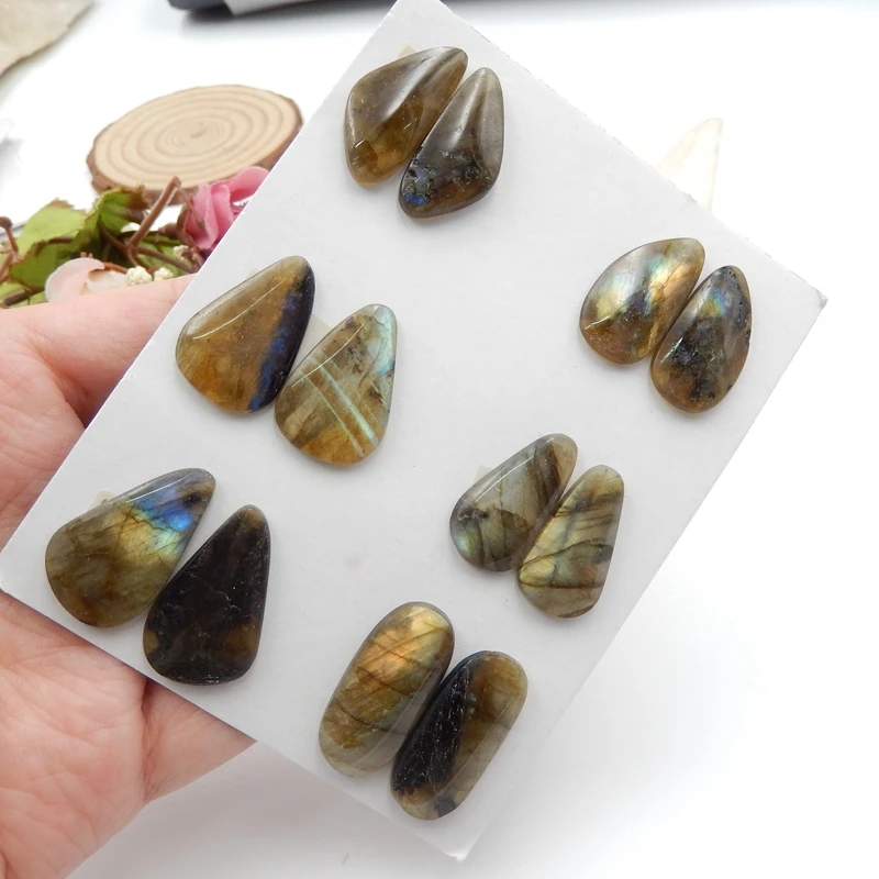 

Новый дизайн натуральный камень 6 пар лабрадорит, кабошон пара, 25x12x4mm22x13x3mm22.8g