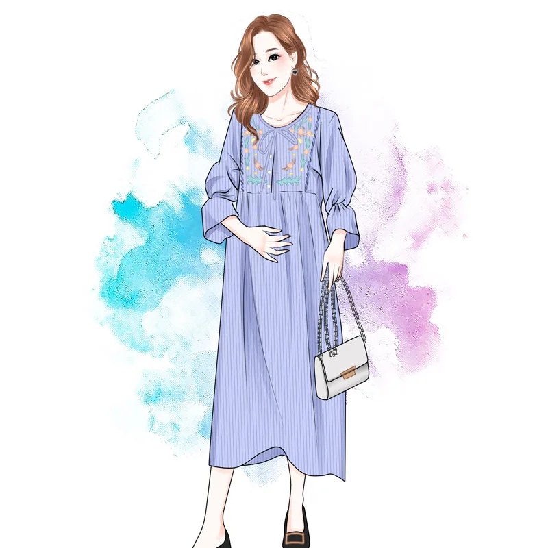 

Pregnant Women Spring and Summer Pregnant Women Embroidery Long Shirt Skirt Summer Pregnant Women's Skirt pregnancy dress