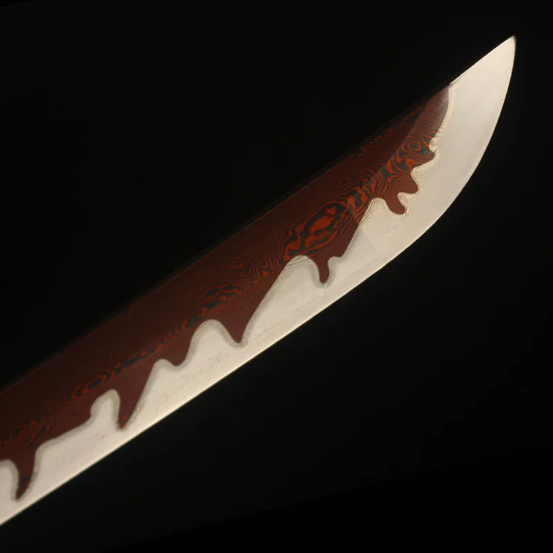

Handmade Katana Folded Steel Red Color Blade Japanese Samurai Real Sword Sharp Edge Weapons