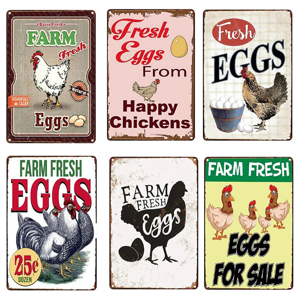 

Farm Fresh Eggs Metal Tin Sign Plate Chicken Egg Shabby Chic Metal Poster Wall Decor 30x20cm