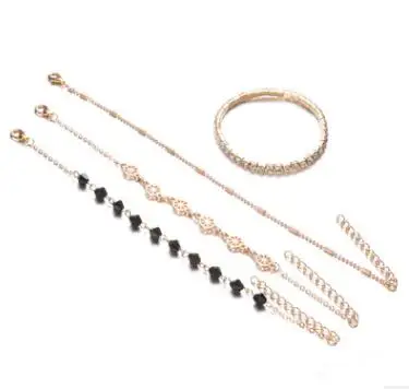 4 Pcs/ Set Simple Engraving Compass Bead Chain Crystal Multilayer Gold Bracelet Lady Exquisite Party Clothing Accessories |