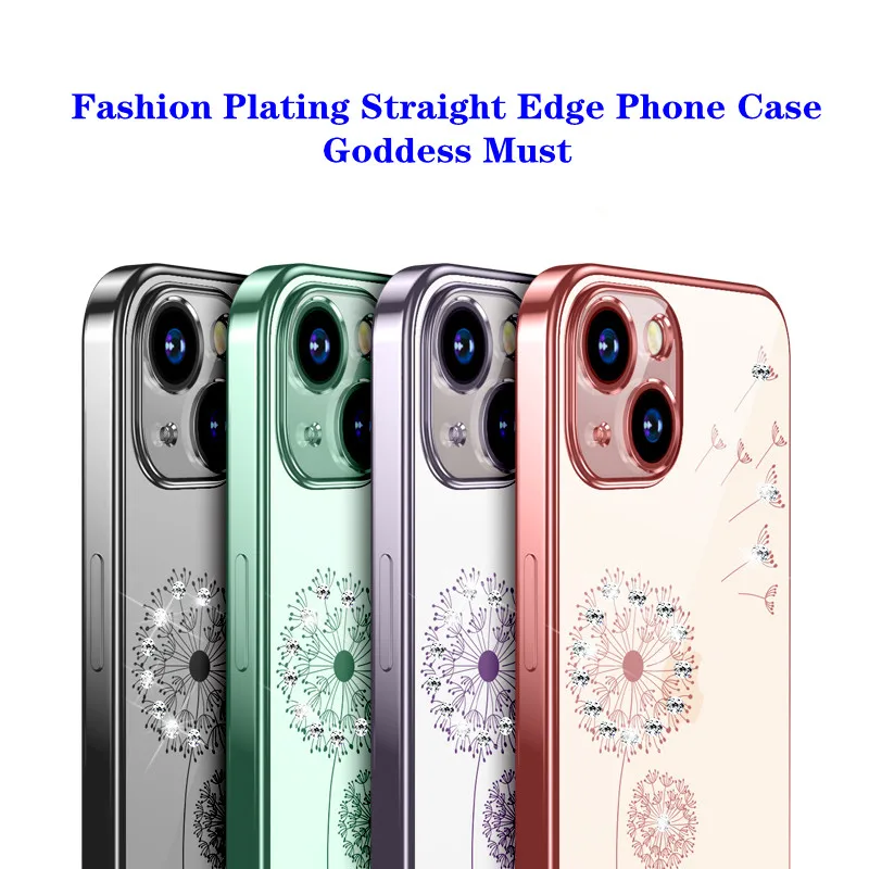 

Clear Soft TPU Diamond Phone Case For iPhone 13 Pro Max 11 12 Mini XS XR 7 8 Plus SE 2020 Slim Fit Jewelled Plating Frame Cover