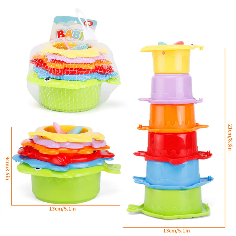 

Valuable 6 Set Bathing Toy Kids Funny Cup Bath Toys Baby Stacking Tower Counting Mugs Count Numberr Toy Enjoy Happy Bathing Time