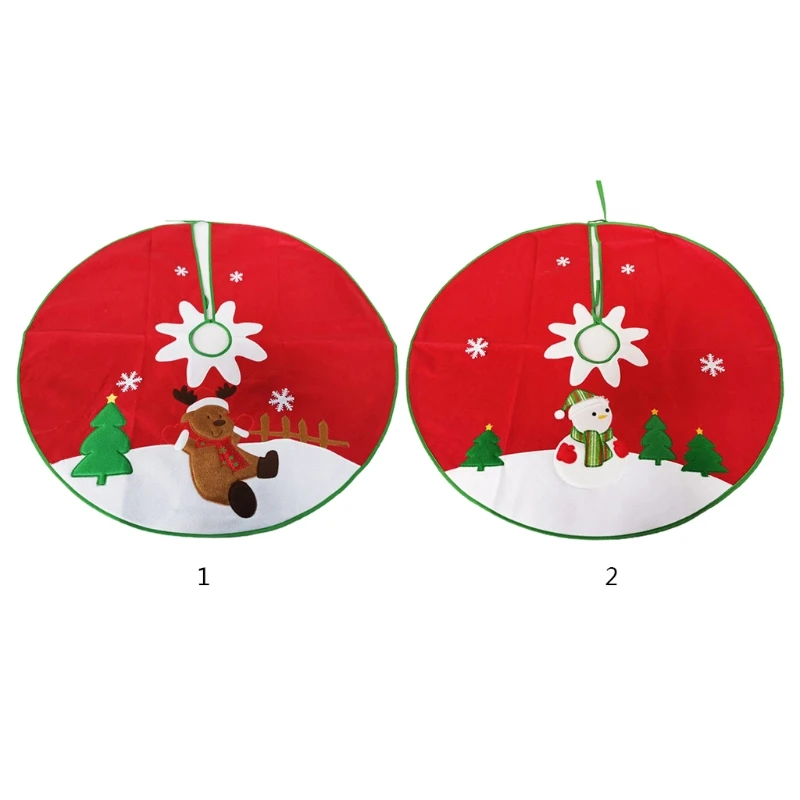 

35 Inch Round Shape Christmas Tree Skirt Reindeer Snowman Embroidery Bottom Circle Apron Xmas Holiday Party Decoration H056