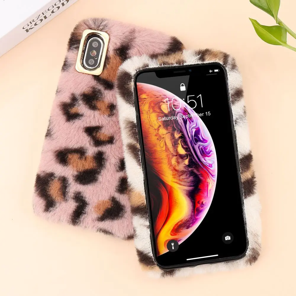 Модный пушистый леопардовый чехол LAPOPNUT из искусственного меха кролика для IPhone 11