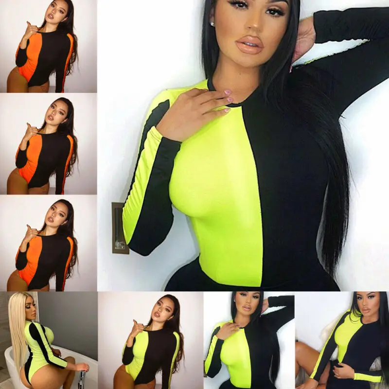 Женский комбидресс с длинными рукавами Флуоресцентный цвет лоскутный