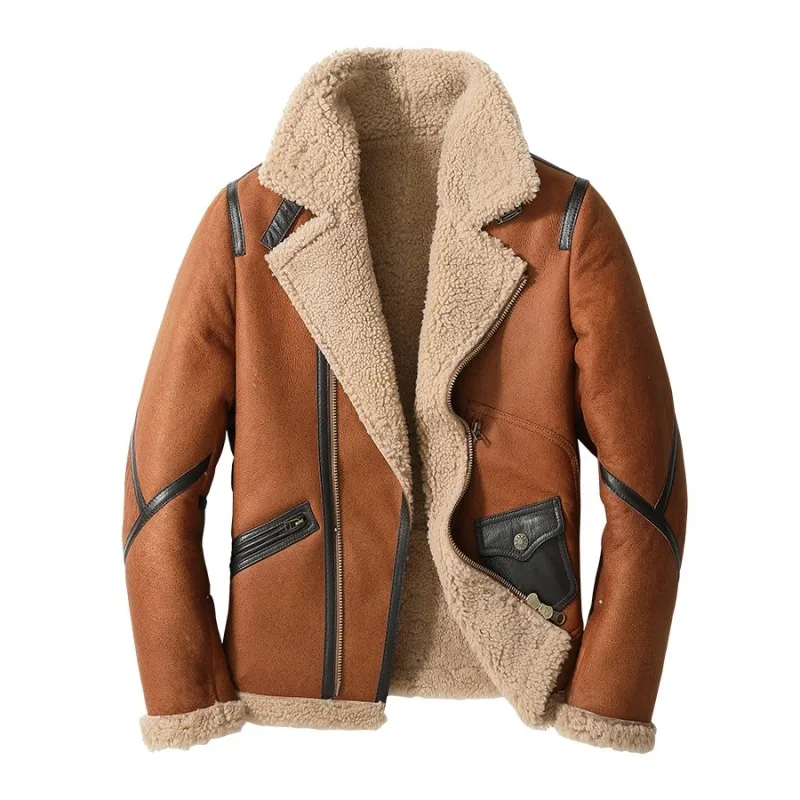 Мужская зимняя куртка-пилот из натуральной кожи с шерстяной подкладкой