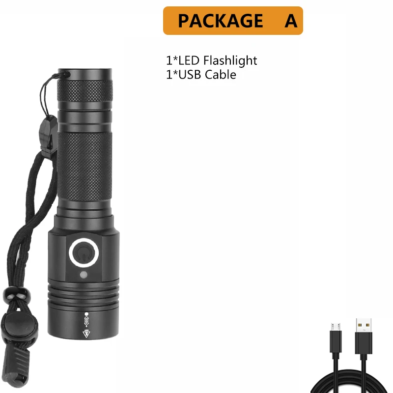 Package A Ультра мощный светодиодный фонарик XHP50.2 тактический фонарь USB Перезаряжаемый Linterna магнитная лампа яркий фонарь использовать аккумулятор 18650 - Испускаемый цвет: Package A