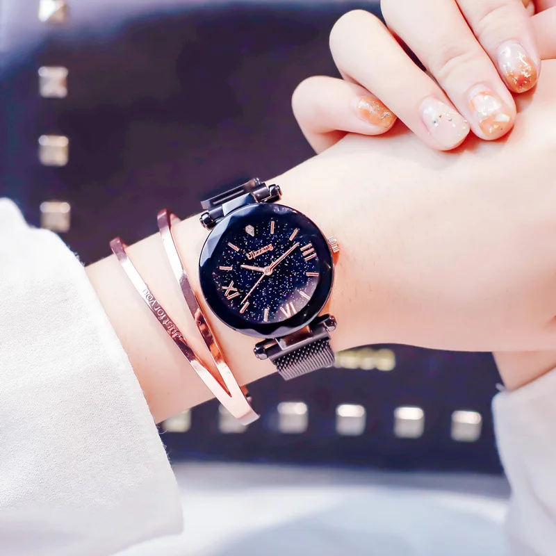 

Mesh Bracelet Watches Luxury Starry Sky Design Clock Stainless Steel Women Quartz Wristwatches Ladies Sports Dress Reloj Mujer