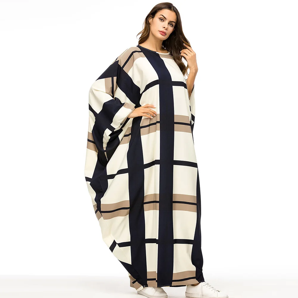 Мусульманское арабское платье женское клетчатое Абая Дубай турецкий рукав