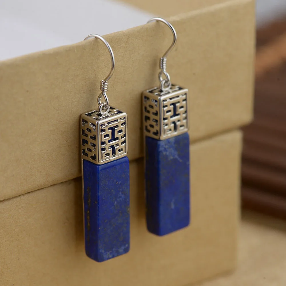 Женские серьги подвески из серебра 925 пробы с лазуритом|Серьги-подвески| |