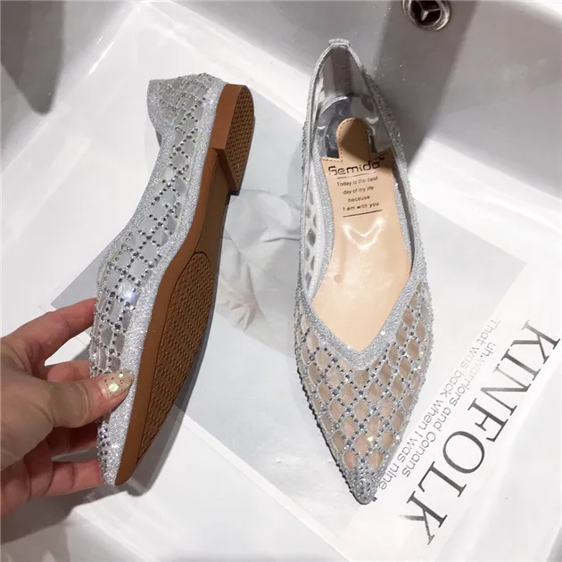 

2021 Summer New Pointed Toe Women Flats Bling Air Mesh Shoes Comfortable Flats Soft and Comfortable Casual Flats Slip On Shoes