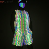 mens outdoor cycling running jogger basketball sport suit night safety colorful reflective vest knitted jogging sports shorts