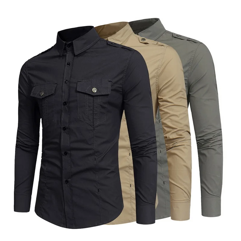 Oeak мужская рубашка-карго, хлопковая, однотонная, с длинными рукавами, Повседневная рубашка, новая, в стиле милитари, весенне-осенняя, тонкая мужская рубашка Camisa masculina