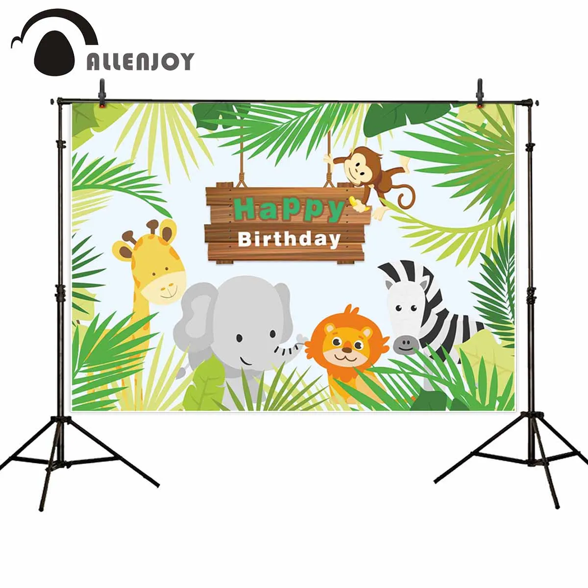 Allenjoy счастливые Баннеры для дня рождения джунгли листья обезьяна жираф слон лев