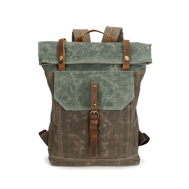 Vintage Oil Wax Canvas Backpack Men Waterproof Travel Shoulder Bag High Quality rucksack Fashion Student Laptop Male Backpack