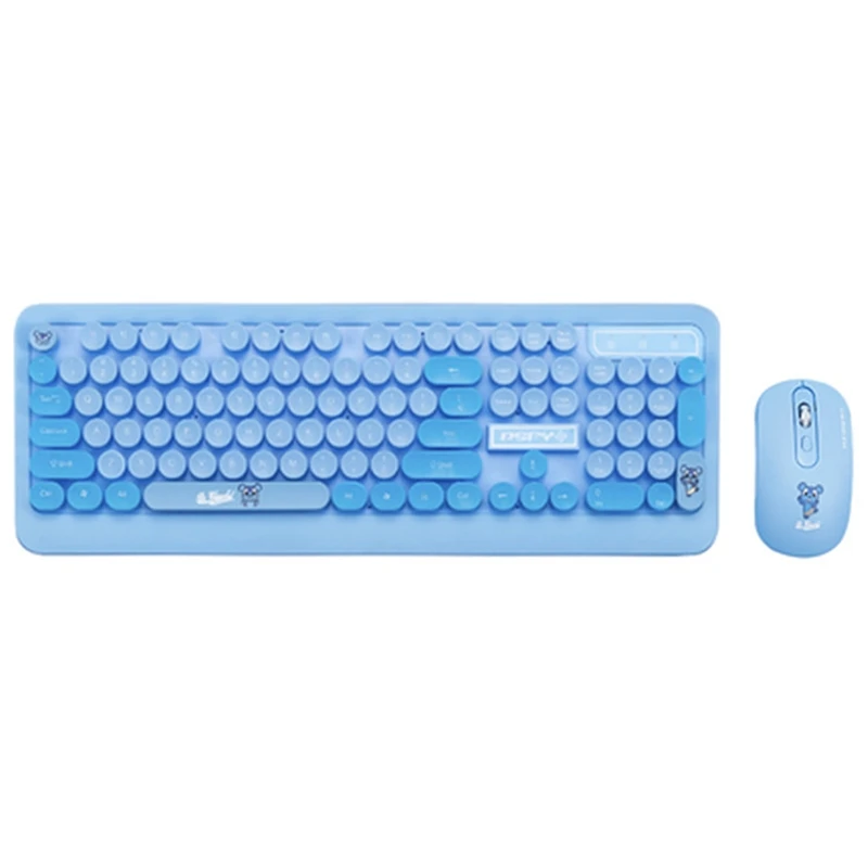 

Cute Cartoon Fashion Retro Round Keycap Wireless Keyboard Mouse USB Receiver Set N0HC
