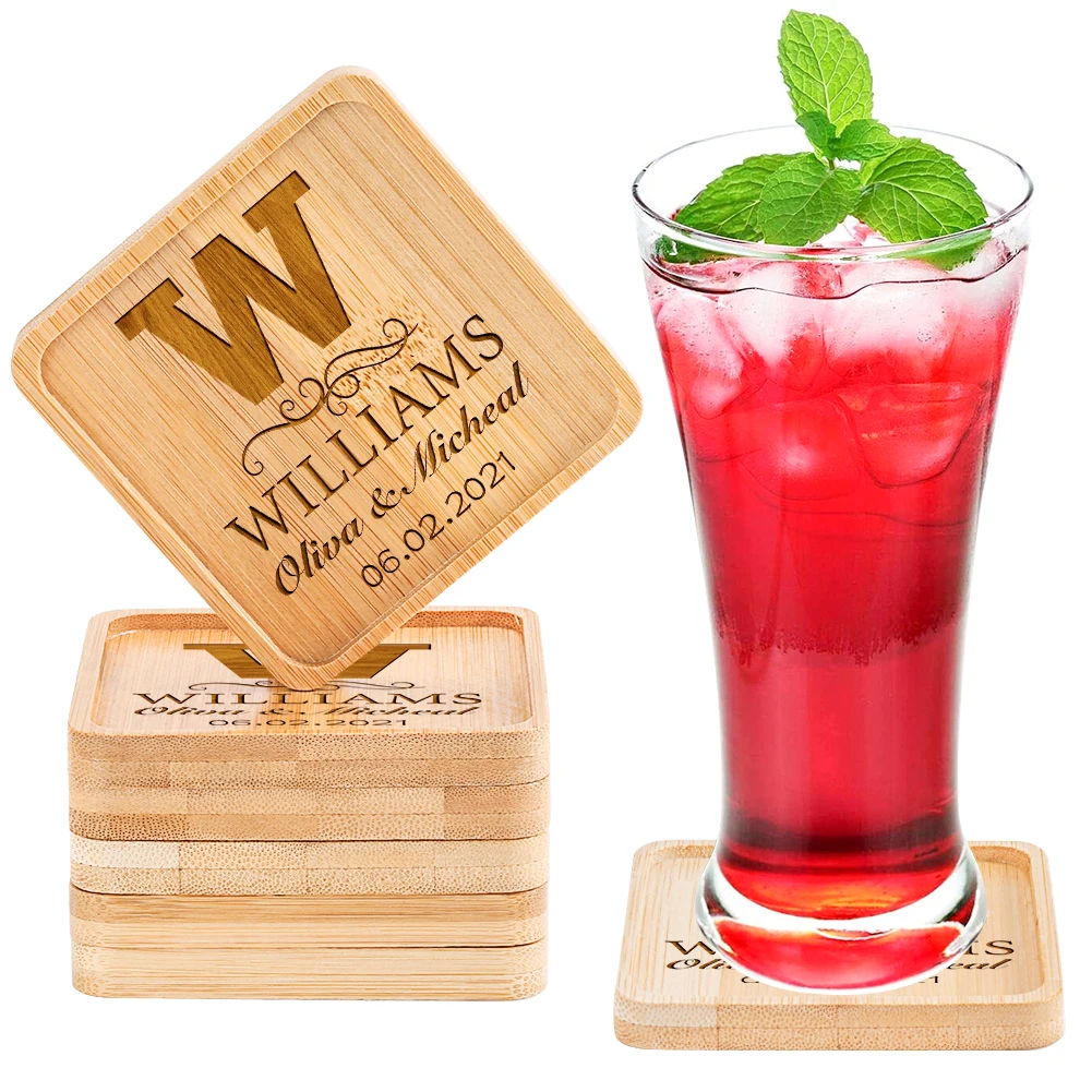 

Durable Bamboo Wood Coffee Cup Pads Placemats Decor Versatile Creative Customized Table Square Coasters Tray 6pcs/set Mug Mats