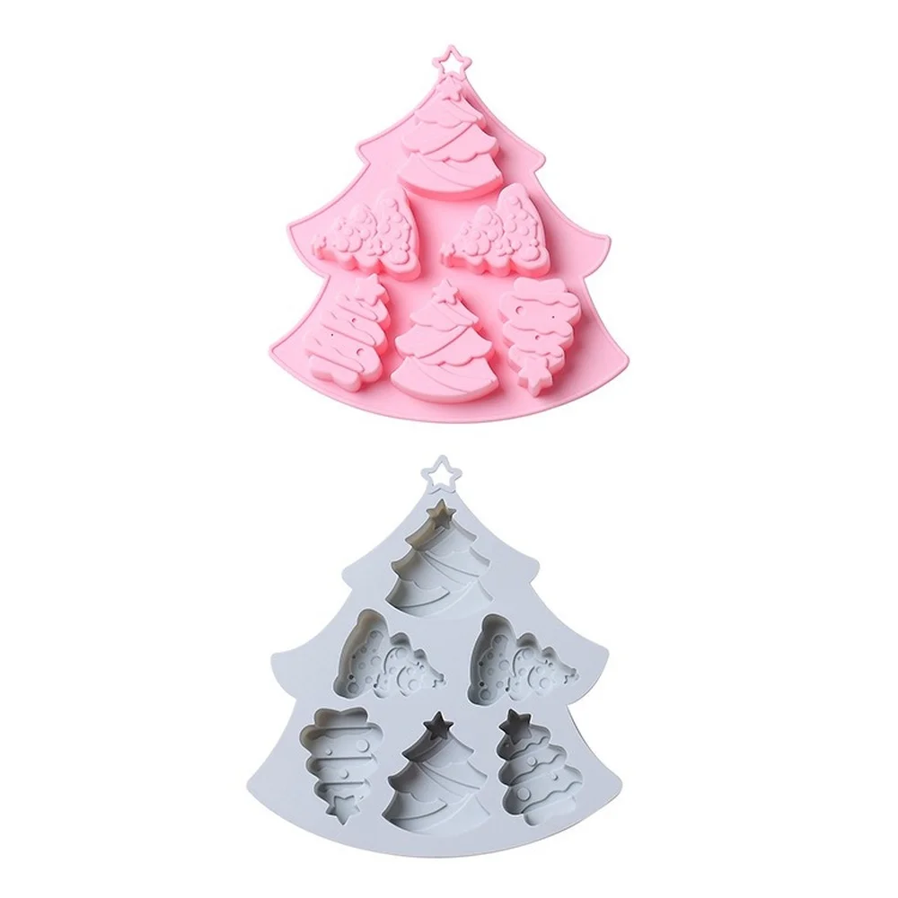 

6 Hole Christmas Tree Holiday Baking Silicone Cake Mold Chocolate Epoxy Candle Mold Biscuit Dessert Multifunctional Baking Tool