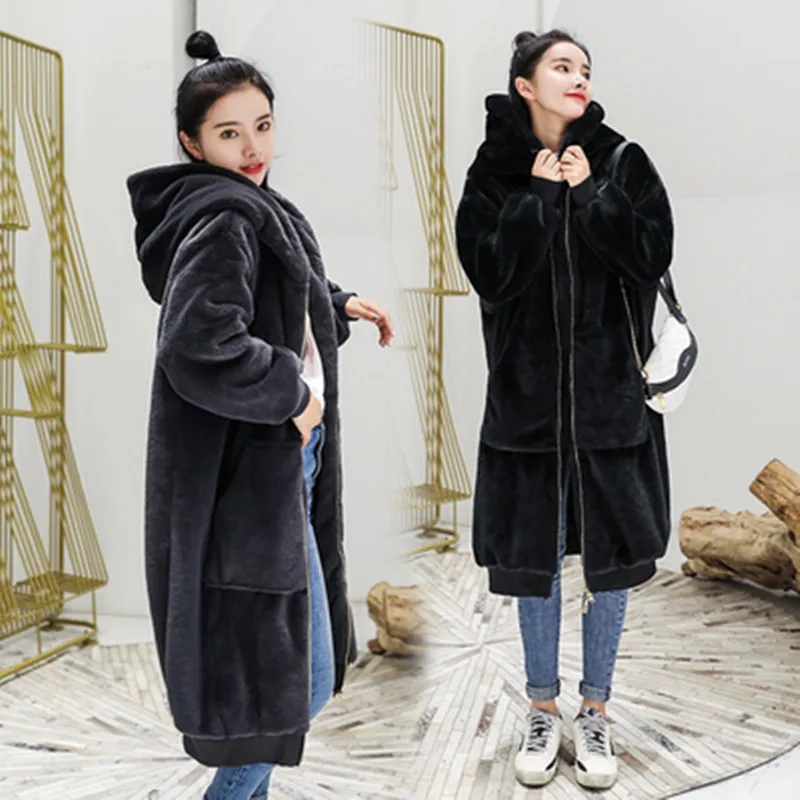 

High Quality Faux Fur Coat Women 2019Casual Hoodies Furry Thick Warm Long Faux Rabbit Fur Jacket Loose Winter Coat femal casaco