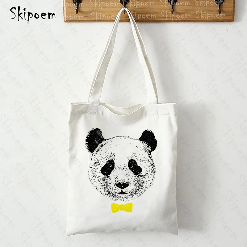 Модные животные панда искусство распродажа сумки на плечо холщовые для покупок
