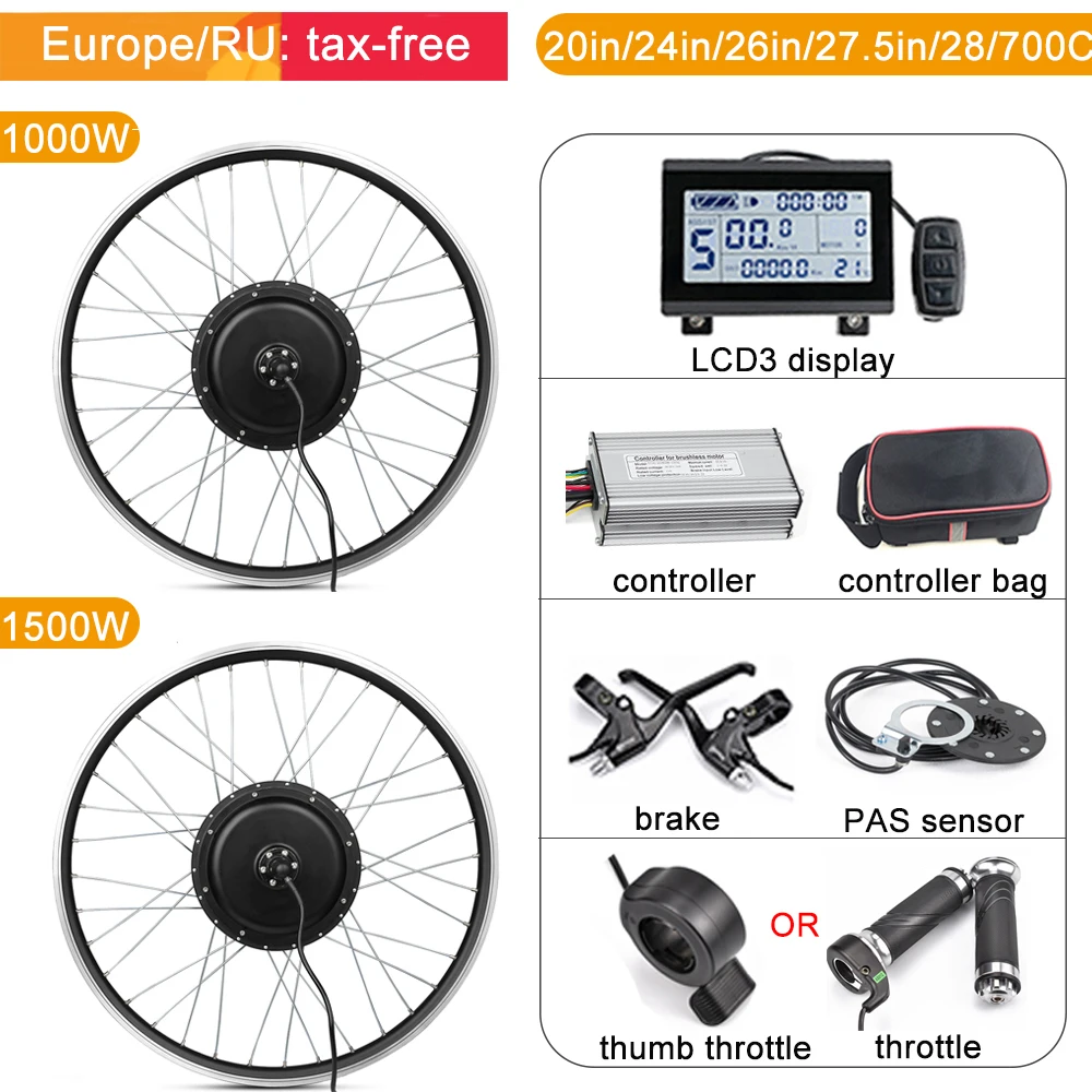 Günstig EBike Conversion Kit 48V 1000W 1500W Elektrische Fahrrad Hub Motor Rad 20 26 27,5 700C 28 29