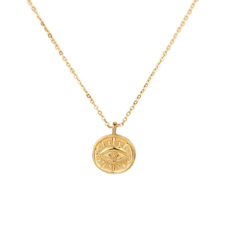 

S925 Sterling Silver Evil Eye Round Pendant Necklace Girl's Necklace Clavicle Chain Pendant Gold Color Fine Jewelry