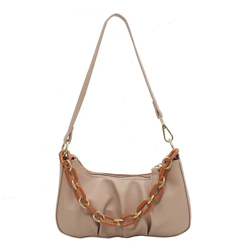 

Retro ladies handbag PU leather pleated messenger tote bag solid color single shoulder bag