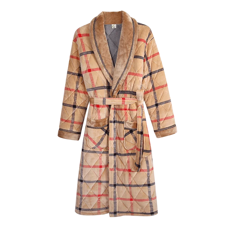 Для мужчин банные халаты роскошные бархатные Для мужчин Robe купить напрямую из Китая, банный халат 3 Слои ватник теплая хлопковая зимняя Домашняя одежда кимоно Ночной халат - Цвет: 96305