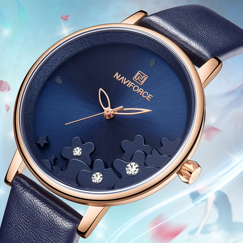 NAVIFORCE женские часы модные стильные красные Кварцевые кожаные повседневные