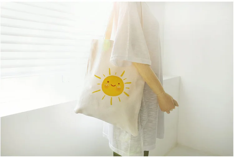 Женские холщовые сумки через плечо черные для покупок с принтом от солнца