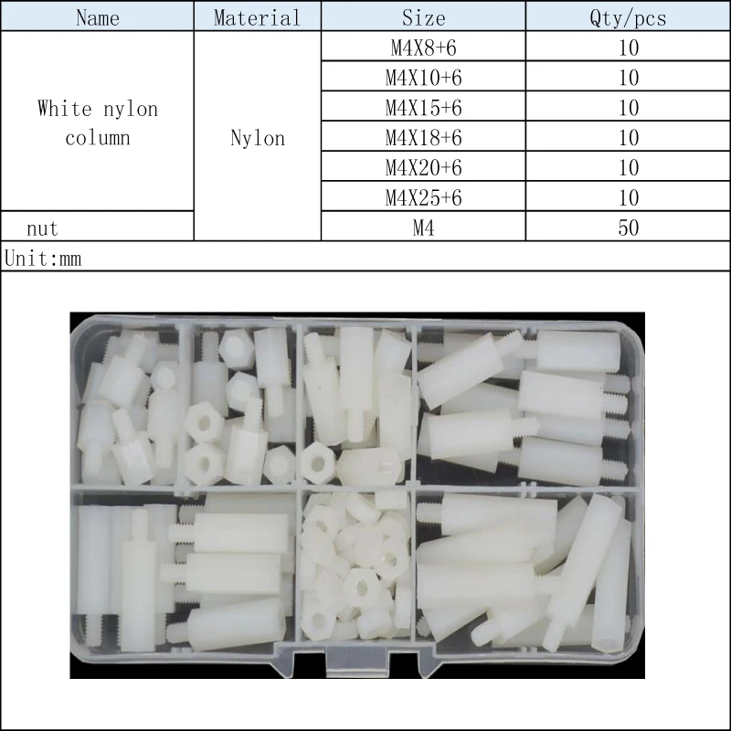 

M4 White Male Hex Nylon Standoff Spacer Column Plastic Spacing Assortment Kits