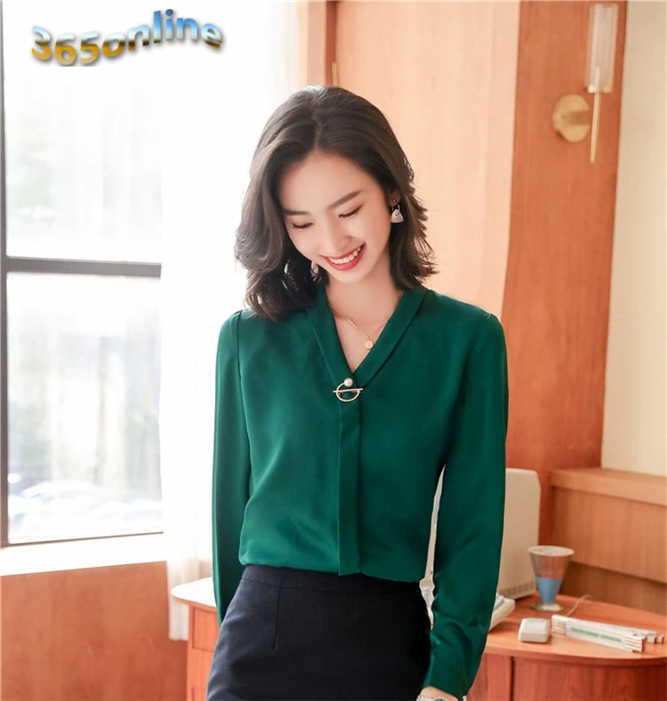Женская блузка с V образным вырезом длинным рукавом|Блузки| |