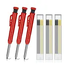 Набор карандашей BINOAX для столярных работ, набор из 6 стержней со встроенной точилкой, инструмент для маркировки, механические карандаши с глубоким отверстием для деревообработки