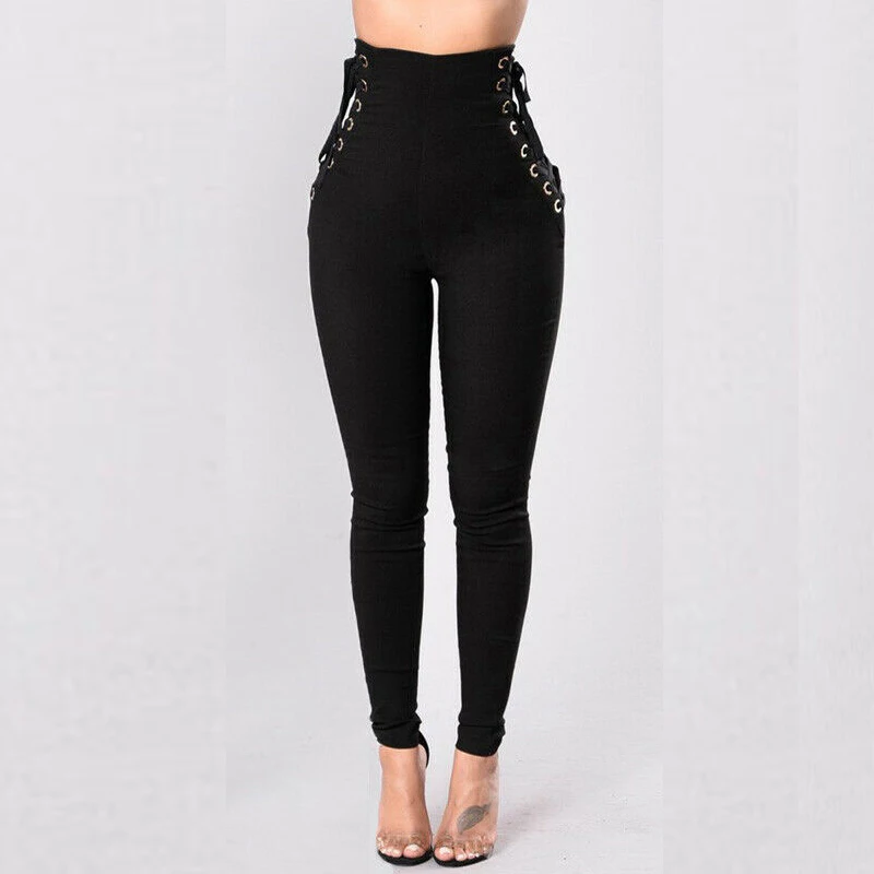 

Women Pants Fitness Stretch High Waist Slim Casual Lace Up Pants Bandage Trousers Women's Skinny Stretchy Pants Female Apparel