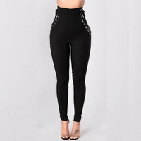 women pants fitness stretch high waist slim casual lace up pants bandage trousers womens skinny stretchy pants female apparel