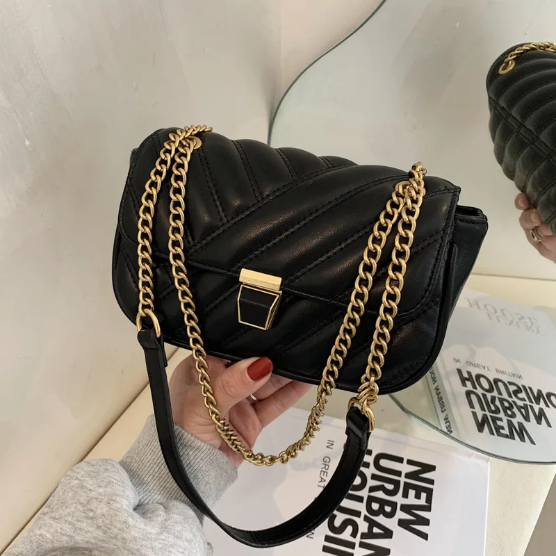 

2021 New Arrivals Women's Shoulder Bags For Female PU Leather Rhombic Pattern Metal Chain Design High Quality Women Daily Bag