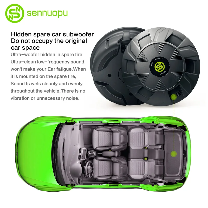 $174.30 Sennuopu Car Subwoofer Class AB Power Amplifier Bass Speakers Aluminum Box Active Sub Woofer Install on Spare Tire Audio System
