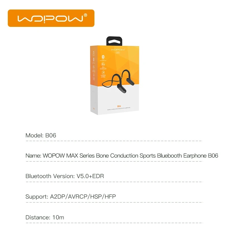 

WOPOW Bluetooth Wireless Headphones Open Ear HD Stereo Headset with Mic 8 Hrs Standby Waterproof Sports Bone Conduction Earphone