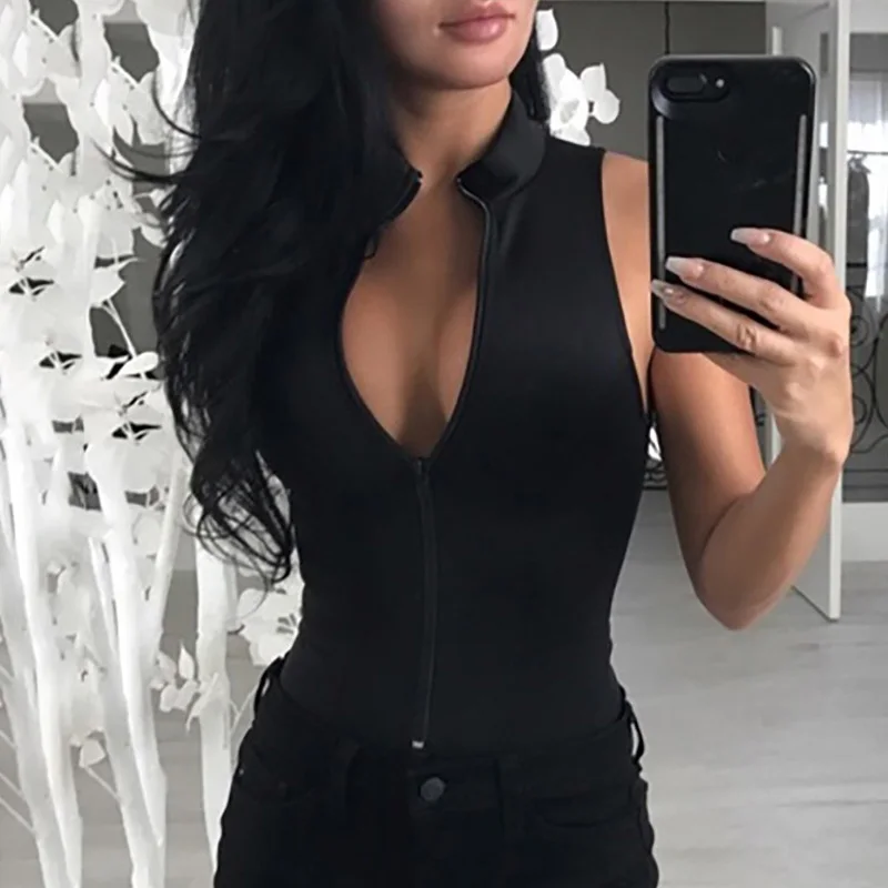 

New Fashion Women Summer Sexy Zipper Front Peacock Print Sleeveless Bodysuit