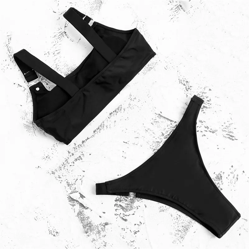 

Cheap Bandeau Sexy Bikini Set Sports Women's Swimsuit Vintage Buckle Biquins 2021 Mujer Push Up Swimwear Bathing Suit Bathers