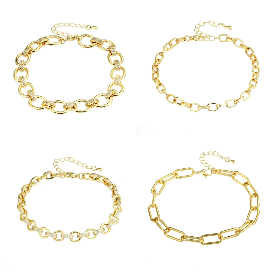 

Daihe Punk Gold Plated Micro Inlay 5A Zircon Chain Bracelet Women Wedding Adjustable Copper Bracelet Female Party Gift Jewelry