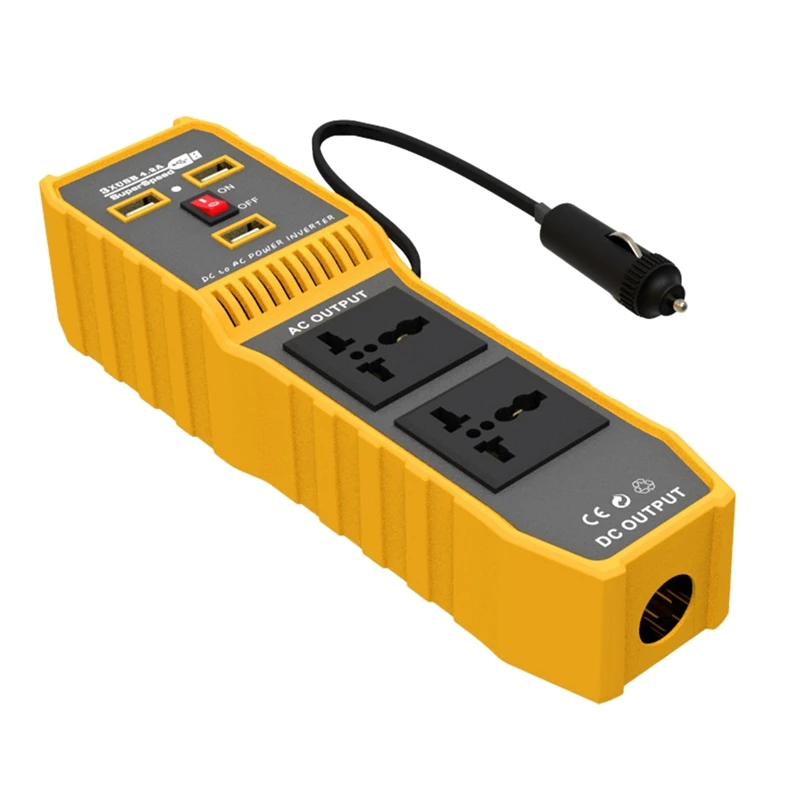 

Car Inverter High Temperature Protection Fireproof 200W 12V to 110V Intelligent 3 USB3.6A Fast Charging Dual Sockets