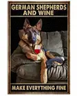 Жестяная Табличка для собак, немецкие пастухи и вино, сделай все хорошо, винтажные жестяные знаки, потрепанная шикарная табличка, настенное искусство
