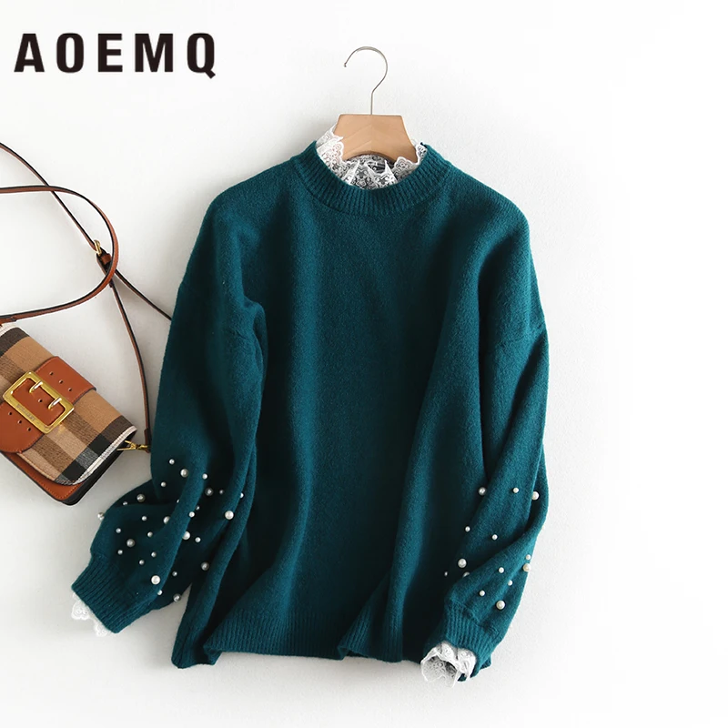 AOEMQ Fashion Candy 5 Colors Sweaters Tassel Christmas with Sweet Lace Wave Decoration Pullover Women Clothing | Женская одежда