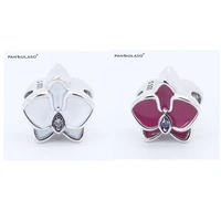female papular jewelry white orchid charm purple beads fits charms bracelets for woman sterling silver jewelry