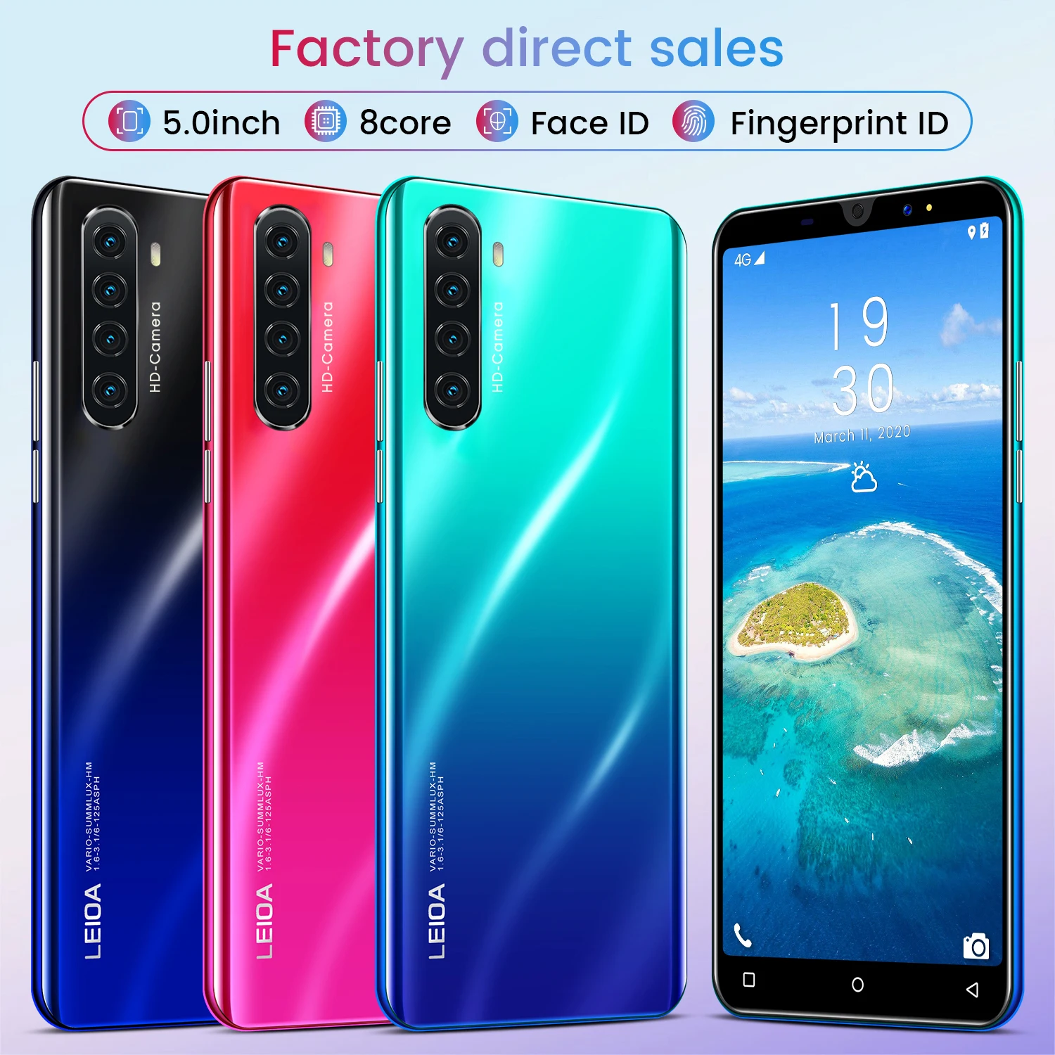 

Hot Sell New 5.0 inch P40 mini Smart Android 9.1 Face ID Octa Core 4 Camera 4G Global Version smartphone Send mobile phone case
