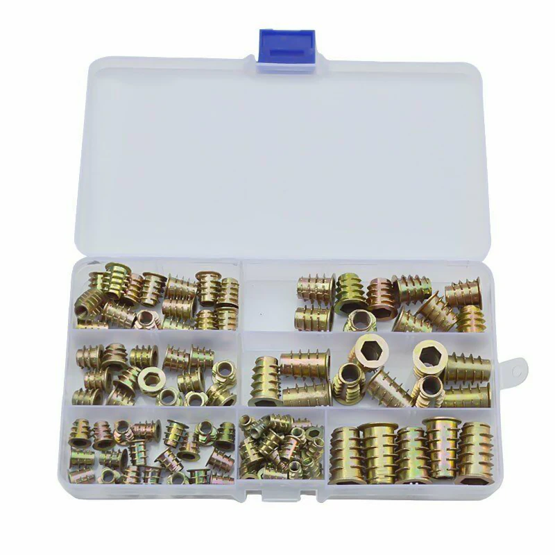 

105pcs New Threaded Hex Drive Insert Fixing Wood Screw Inserts Nuts M4 M5 M6 M8 M10 High Quality Wood Insert Assortment Tool Kit