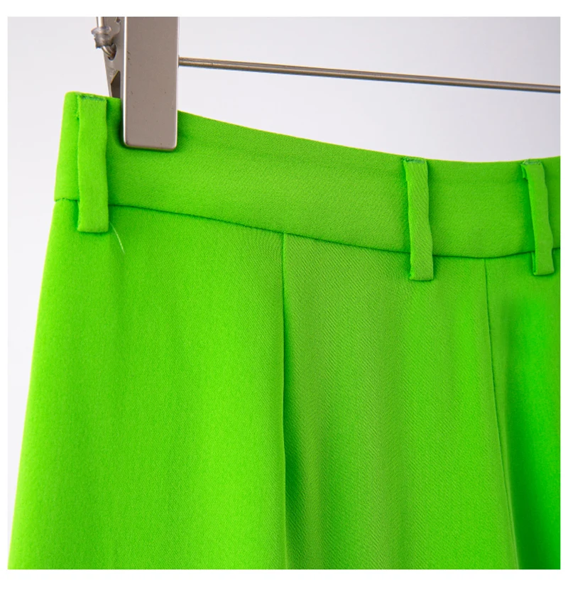 

[EAM] Green Casual Brief Pockets High Waist Trousers New Loose Fit Full Pants Women Fashion Tide Spring Summer 2021 1DD9054