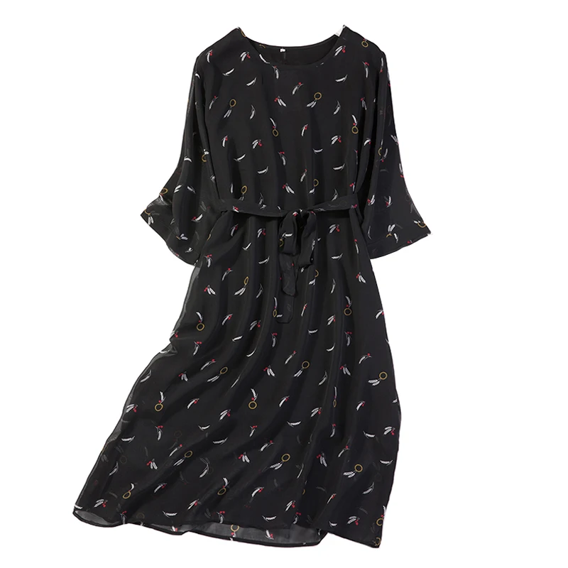 Женское Летнее шелковое платье с круглым вырезом большие размеры винтажные